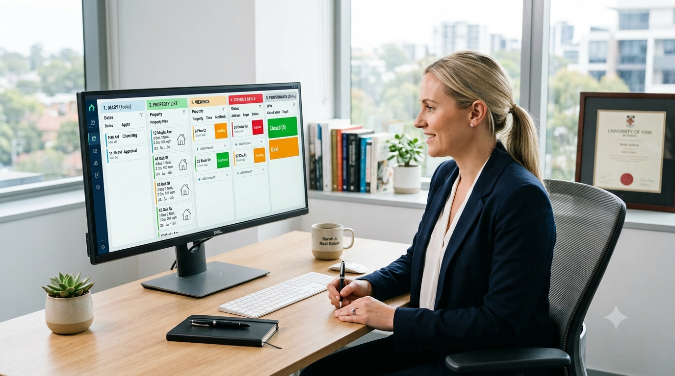 Real estate agent reviewing a thedb dashboard